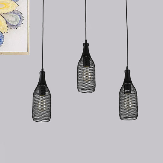 Industrial Style Black Bottle Mesh Pendant Light with 3/6 Lights - Ideal for Restaurants