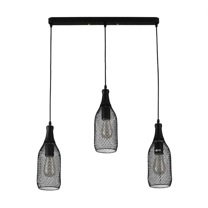 Industrial Style Black Bottle Mesh Pendant Light with 3/6 Lights - Ideal for Restaurants