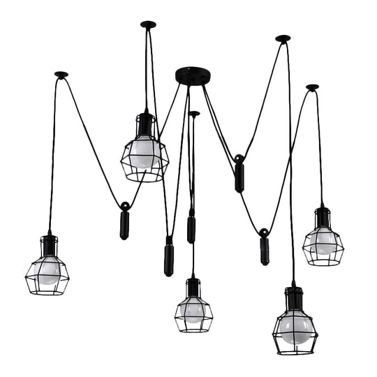 Black Caged Pendant Farmhouse Light Fixture With Multiple Heads