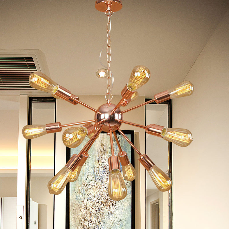 Copper/Chrome Sputnik Chandelier - Retro Metal Pendant Light With 9/12 Lights Stylish Ceiling Lamp