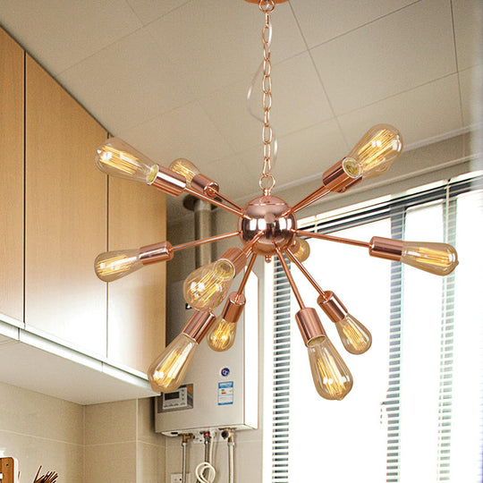 Copper/Chrome Sputnik Chandelier - Retro Metal Pendant Light With 9/12 Lights Stylish Ceiling Lamp