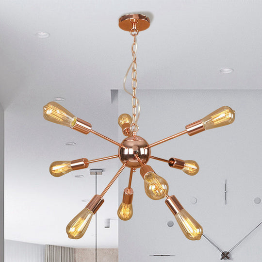 Copper/Chrome Sputnik Chandelier - Retro Metal Pendant Light With 9/12 Lights Stylish Ceiling Lamp