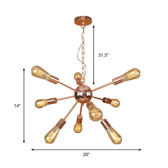 Copper/Chrome Sputnik Chandelier - Retro Metal Pendant Light With 9/12 Lights Stylish Ceiling Lamp