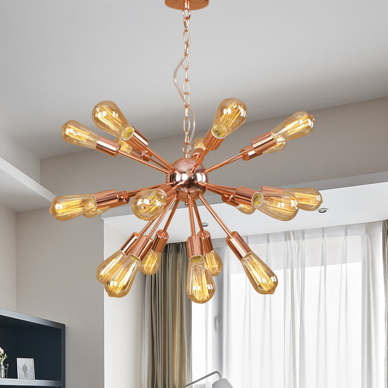 Modern Farmhouse Iron Chandelier Light - 18/21 Lights Copper/Gold Finish Sputnik Ceiling Fixture For