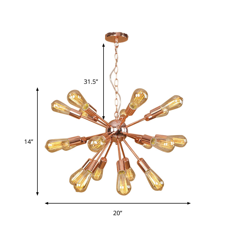 Farmhouse 18/21-Light Iron Chandelier: Copper/Gold Sputnik Ceiling Fixture for Dining Room