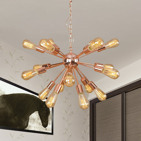 Farmhouse 18/21-Light Iron Chandelier: Copper/Gold Sputnik Ceiling Fixture for Dining Room