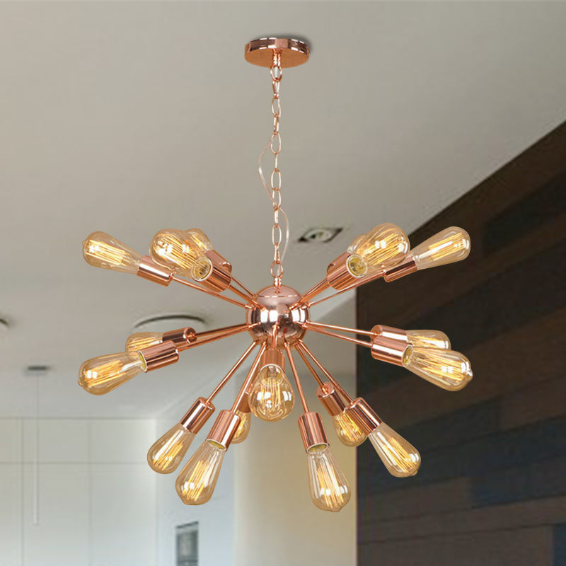 Farmhouse 18/21-Light Iron Chandelier: Copper/Gold Sputnik Ceiling Fixture for Dining Room