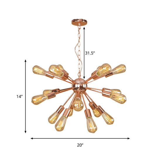 Farmhouse 18/21-Light Iron Chandelier: Copper/Gold Sputnik Ceiling Fixture for Dining Room