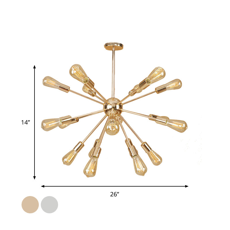 Modern Farmhouse Iron Chandelier Light - 18/21 Lights Copper/Gold Finish Sputnik Ceiling Fixture For