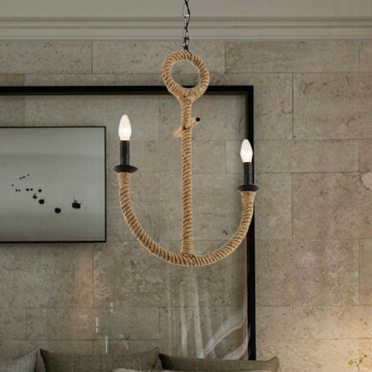 Anchor Design Chandelier Pendant Light - Lodge 2-Head Dining Room Ceiling Fixture (Beige) Beige