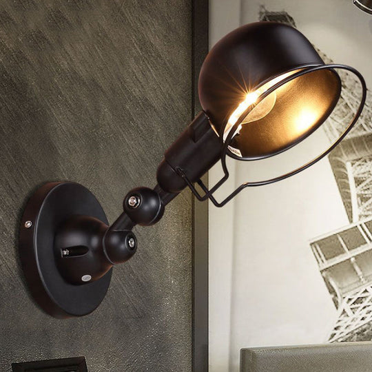 Rust/White Dome Wall Lamp Sconce - Retro Style Adjustable Lighting For Dining Room