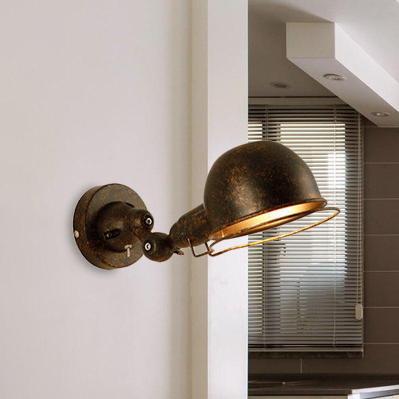 Rust/White Dome Wall Lamp Sconce - Retro Style Adjustable Lighting For Dining Room