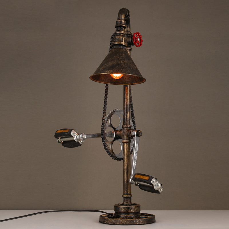 Steampunk Wrought Iron Table Lamp With Bicycle Design Brass Finish - Perfect For Living Room