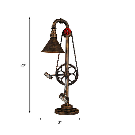 Steampunk Wrought Iron Table Lamp With Bicycle Design Brass Finish - Perfect For Living Room