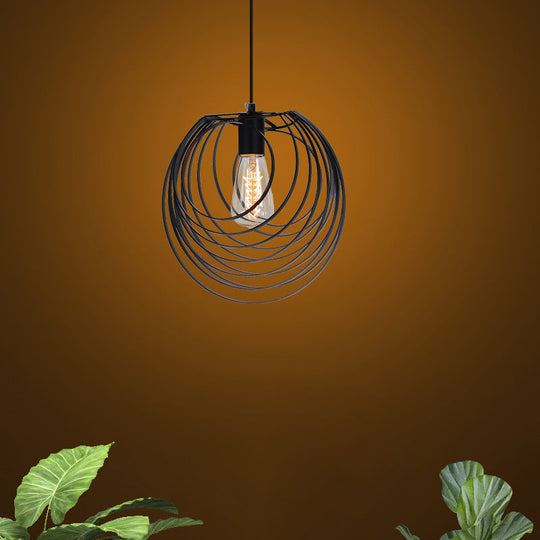 Wire Frame Industrial Pendant Light - Minimalist Black Metal Hanging Lamp for Living Room