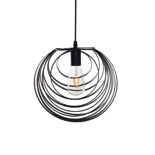 Wire Frame Industrial Pendant Light - Minimalist Black Metal Hanging Lamp for Living Room