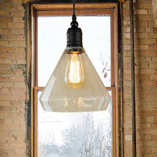 Modern Conical Pendant Light Fixture: Single Bulb, Factory Black Finish, Clear Glass, Ideal for Foyers