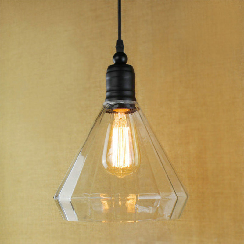 Modern Conical Pendant Light Fixture: Single Bulb, Factory Black Finish, Clear Glass, Ideal for Foyers