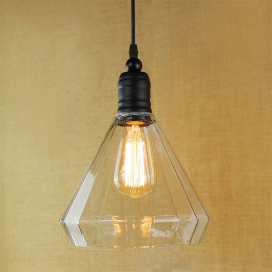 Modern Conical Pendant Light Fixture: Single Bulb, Factory Black Finish, Clear Glass, Ideal for Foyers