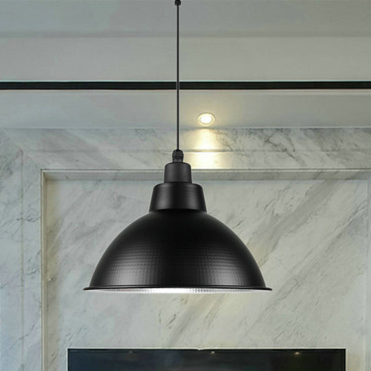 Industrial Style Black Metal Pendant Lighting - 1 Head Bowl Suspension Light, 12"/14"/15" Width