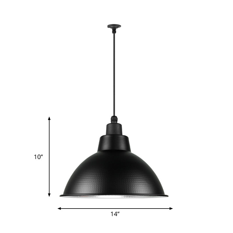 Industrial Style Black Metal Pendant Lighting - 1 Head Bowl Suspension Light, 12"/14"/15" Width