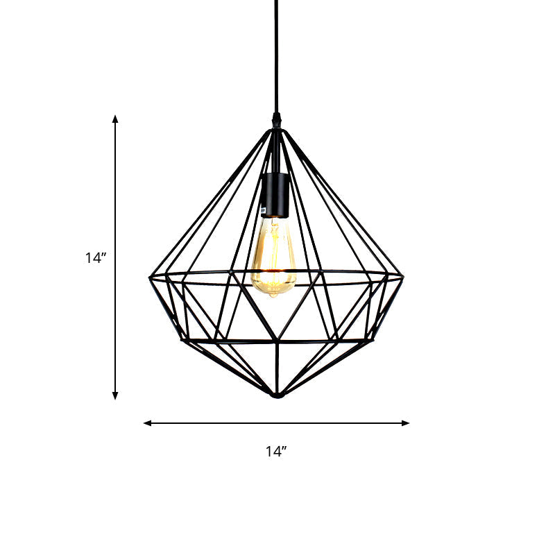 Industrial Faceted Cage Metal Pendant Ceiling Light in Black for Living Room - 1 Bulb