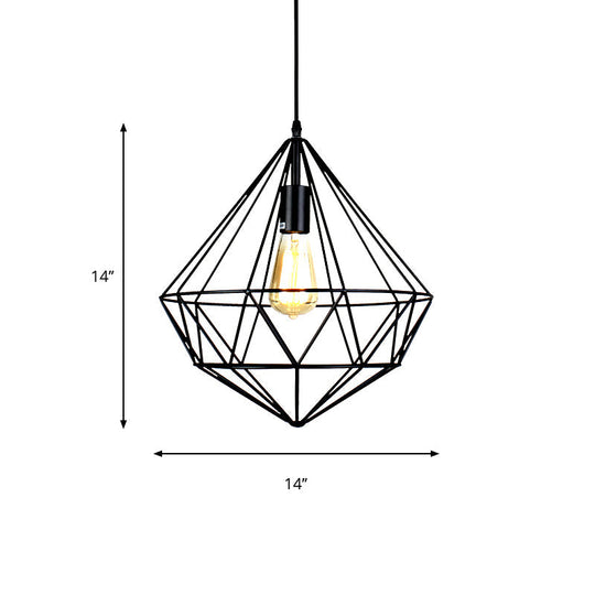 Industrial Faceted Cage Metal Pendant Ceiling Light in Black for Living Room - 1 Bulb