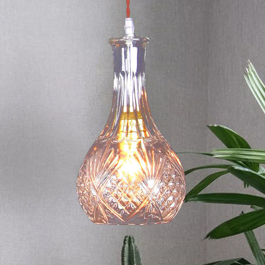 Industrial Clear Glass Suspension Light - Textured Tapered Diamond Design | 1 Bulb Bar Pendant Lamp