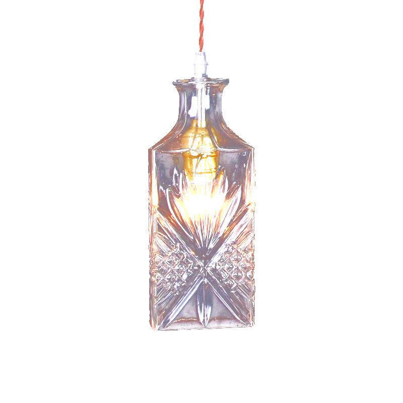 Industrial Clear Glass Suspension Light - Textured Tapered Diamond Design | 1 Bulb Bar Pendant Lamp