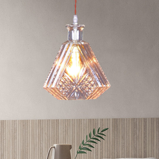 Clear Textured Glass Tapered Suspension Light - Industrial Loft Pendant Lamp / D