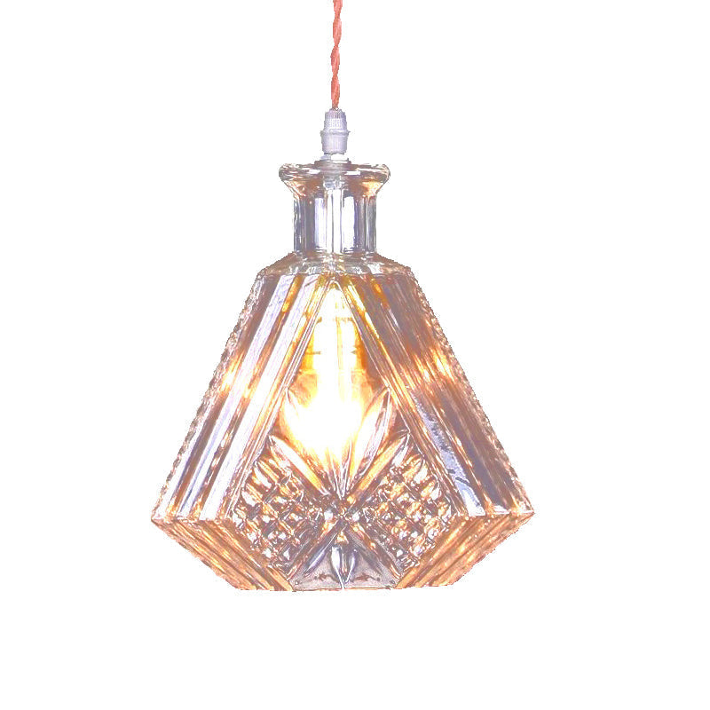 Industrial Clear Glass Suspension Light - Textured Tapered Diamond Design | 1 Bulb Bar Pendant Lamp