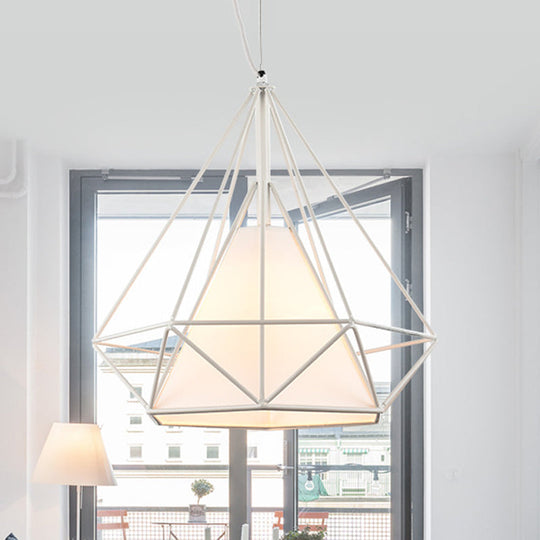 Wire Frame Pendant Light With Fabric Shade - White Metal Ceiling Lighting For Coffee Shop

Note: The