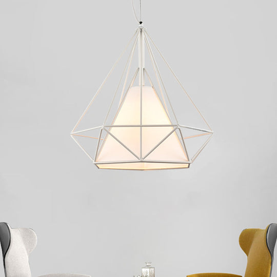 Wire Frame Pendant Light With Fabric Shade - White Metal Ceiling Lighting For Coffee Shop

Note: The