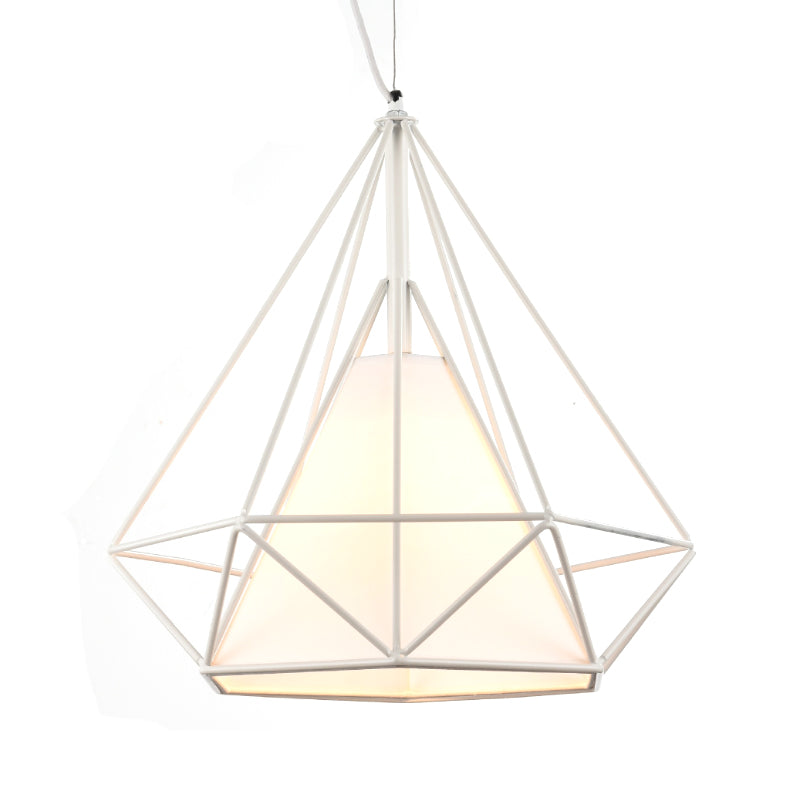 Wire Frame Pendant Light with Fabric Shade - Loft White Metal Ceiling Lighting for Coffee Shop