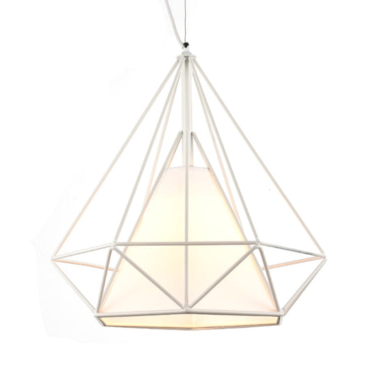 Wire Frame Pendant Light With Fabric Shade - White Metal Ceiling Lighting For Coffee Shop

Note: The