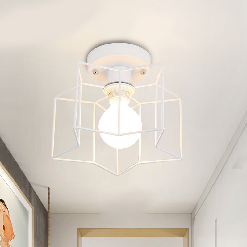 Industrial Style Metal Ceiling Mounted Light with Star Caged Design - Bedroom Close to Ceiling Lighting