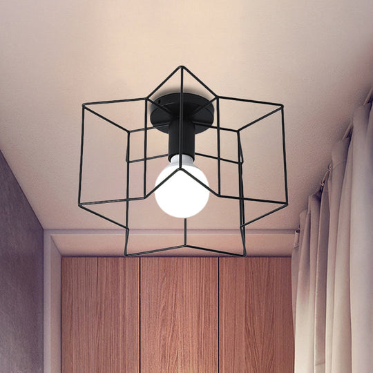 Industrial Style Metal Ceiling Mounted Light with Star Caged Design - Bedroom Close to Ceiling Lighting