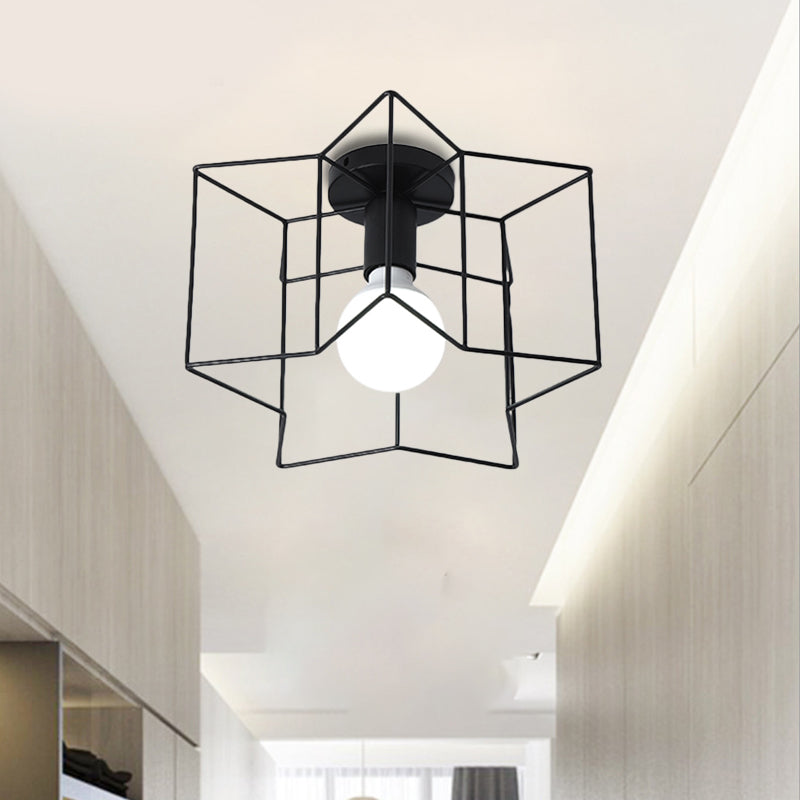 Industrial Style Metal Ceiling Mounted Light with Star Caged Design - Bedroom Close to Ceiling Lighting