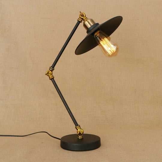 Iron Flat Shade Desk Light- Industrial Black Standing Lamp With Adjustable Arm