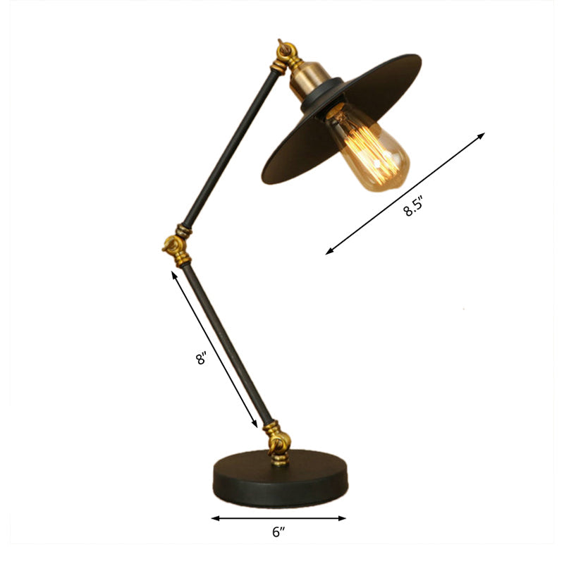 Iron Flat Shade Desk Light- Industrial Black Standing Lamp With Adjustable Arm