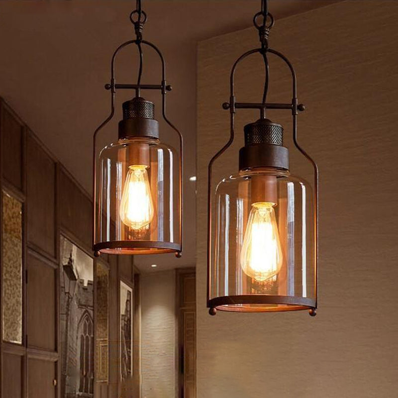 Farmhouse Black/Rust 1-Light Pendant Ceiling Lamp With Clear Glass Mason Jar Shade Rust