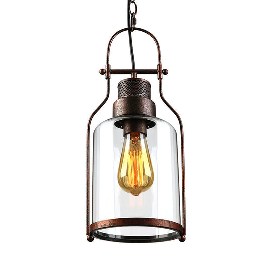 Farmhouse Mason Jar Pendant Ceiling Light with Clear Glass - Black/Rust Finish