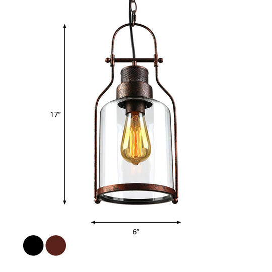 Farmhouse Mason Jar Pendant Ceiling Light with Clear Glass - Black/Rust Finish