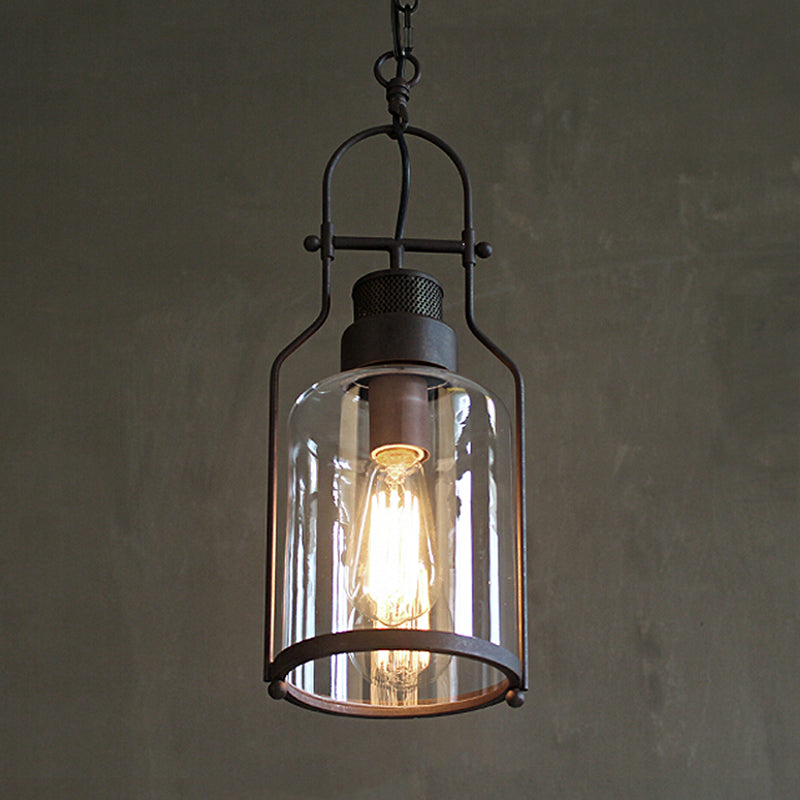 Farmhouse Black/Rust 1-Light Pendant Ceiling Lamp With Clear Glass Mason Jar Shade Black