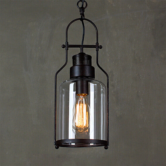 Farmhouse Mason Jar Pendant Ceiling Light with Clear Glass - Black/Rust Finish