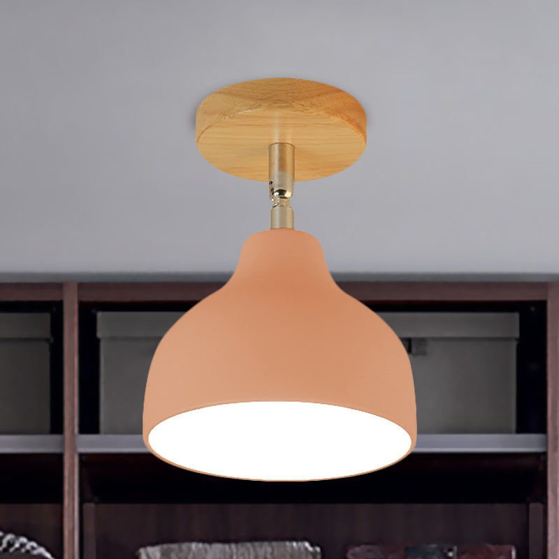 Modernist Adjustable Ceiling Mounted Flush Light with Metal Dome - White/Pink, 1 Bulb