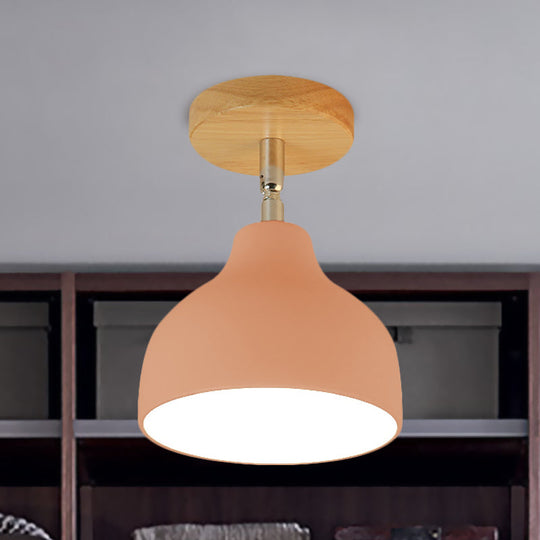 Modernist Adjustable Ceiling Mounted Flush Light with Metal Dome - White/Pink, 1 Bulb