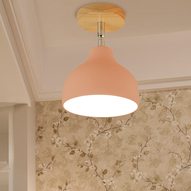 Modernist Adjustable Ceiling Mounted Flush Light with Metal Dome - White/Pink, 1 Bulb