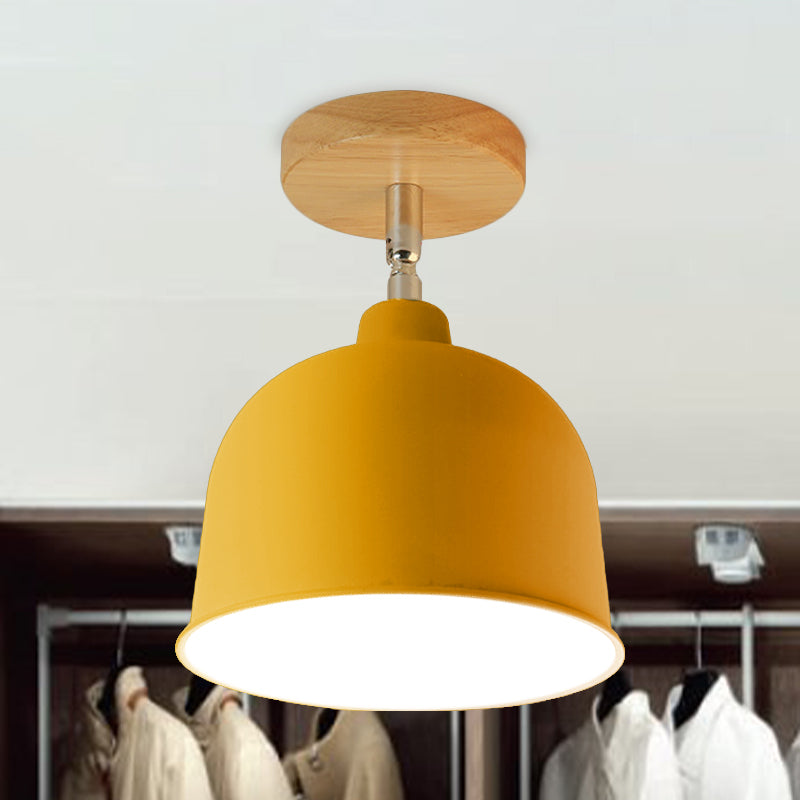 Yellow/Green Metallic Dome Shade Semi-Flush Ceiling Light for Bedroom