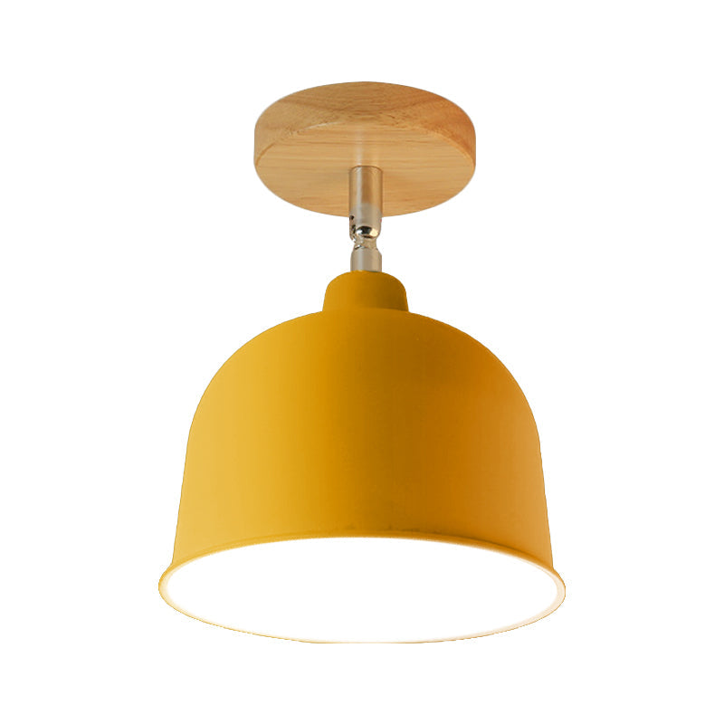 Yellow/Green Metallic Dome Shade Semi-Flush Ceiling Light for Bedroom